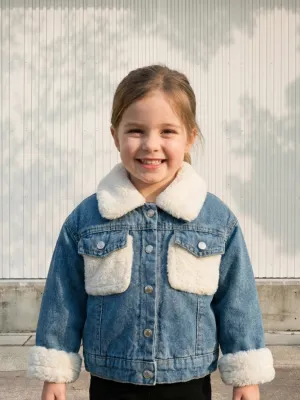 Girls' Denim Jacket with Cosy Sherpa Lining — view 1