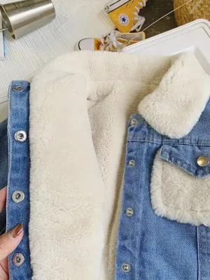Girls' Denim Jacket with Cosy Sherpa Lining — view 6