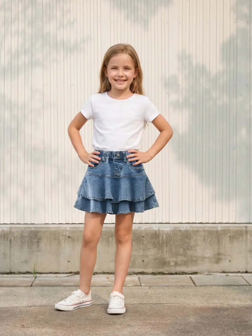 Girls' Short Denim Skirt with Ruffles