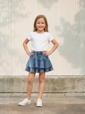 Girls' Short Denim Skirt with Ruffles — view 1