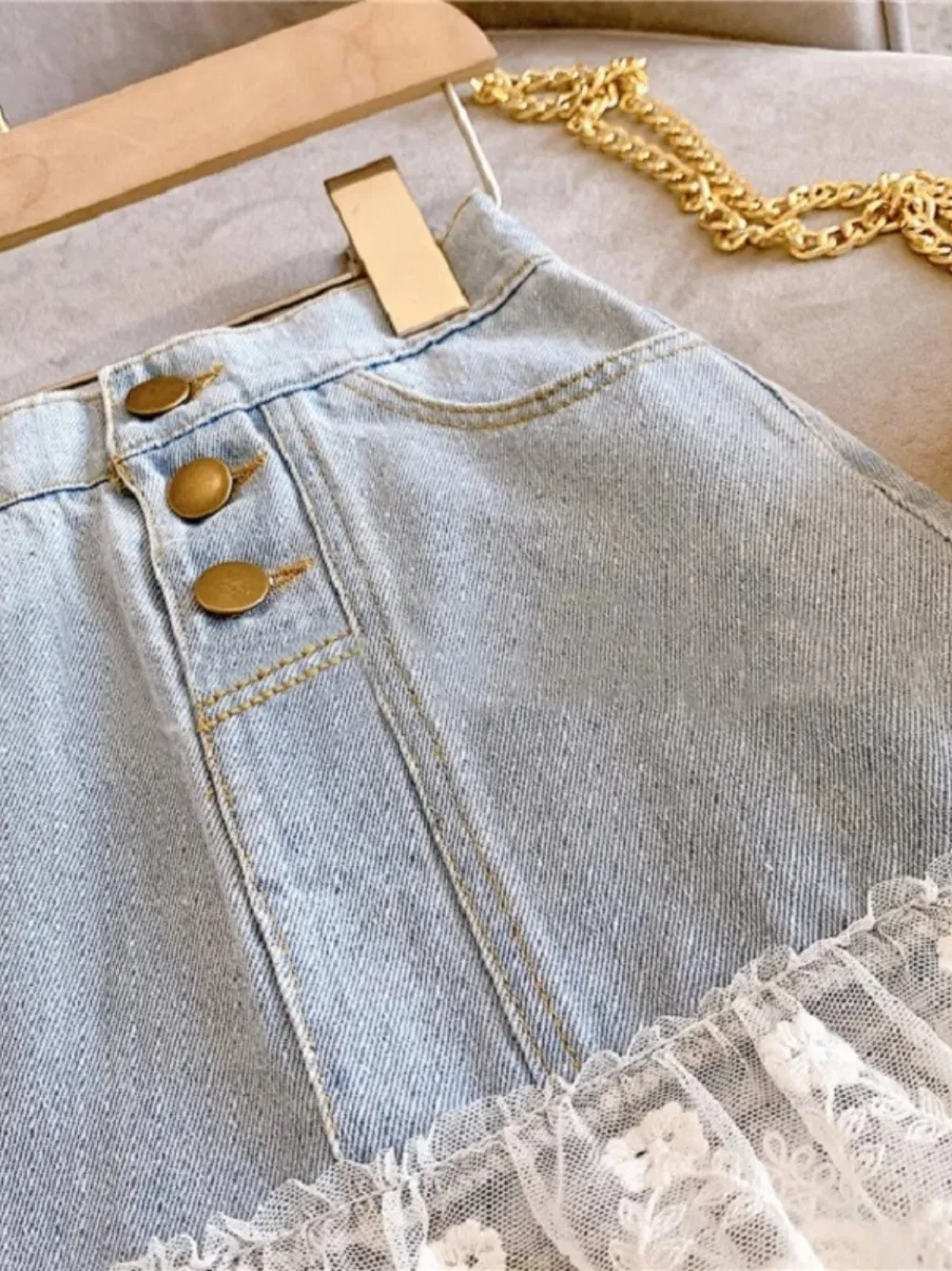 Girls' Sky Blue Denim Skirt with Lace Frill — quality denim, made to last