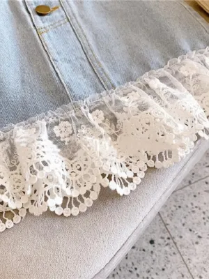 Girls' Sky Blue Denim Skirt with Lace Frill — view 4