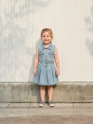 Girls' Sleeveless Denim Dress with Shirt Collar — view 1