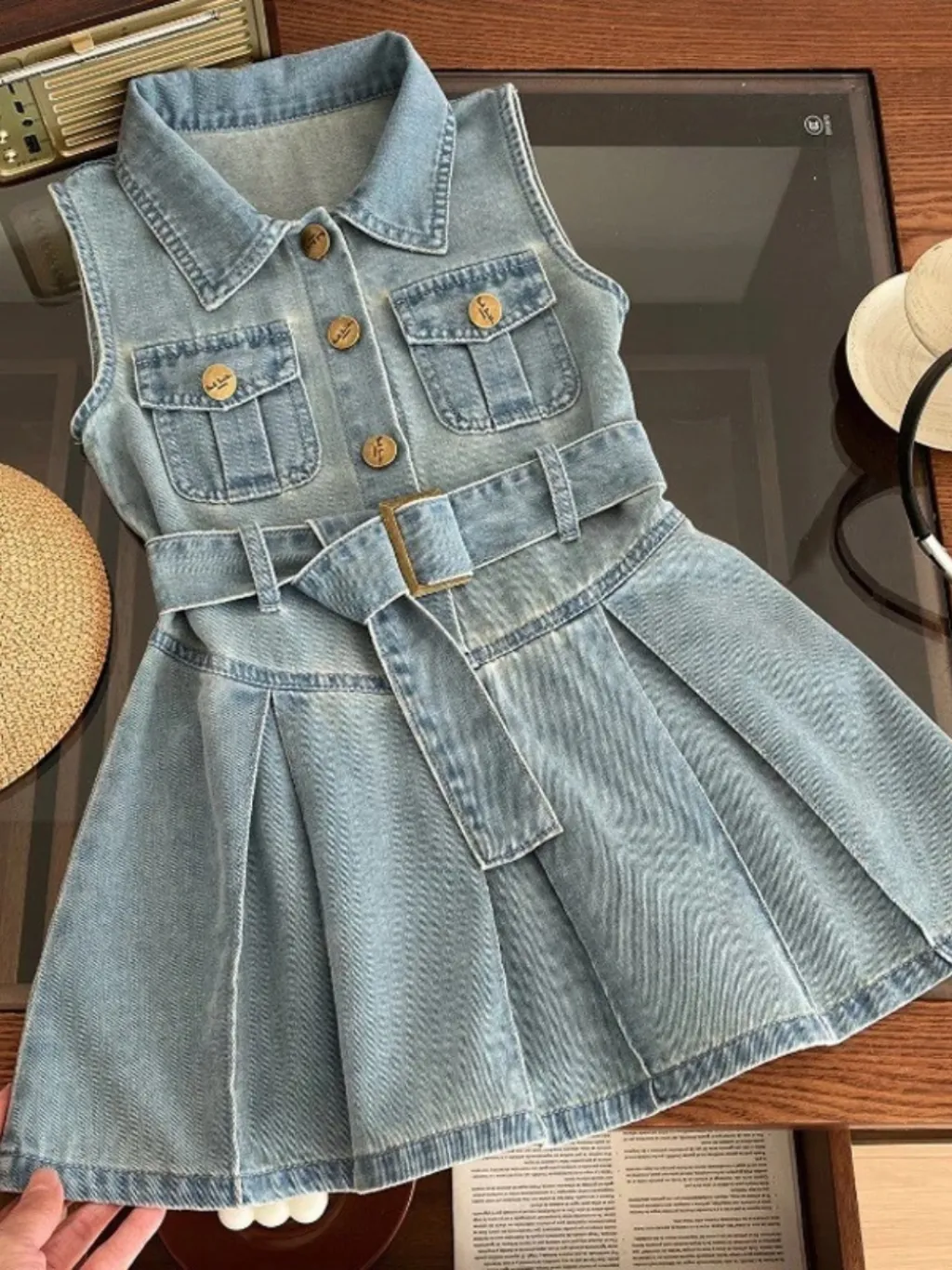 Girls' Sleeveless Denim Dress with Shirt Collar — a pair designed to be worn everywhere