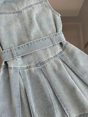 Girls' Sleeveless Denim Dress with Shirt Collar — view 4