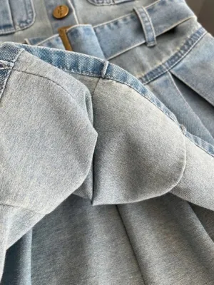 Girls' Sleeveless Denim Dress with Shirt Collar — view 6