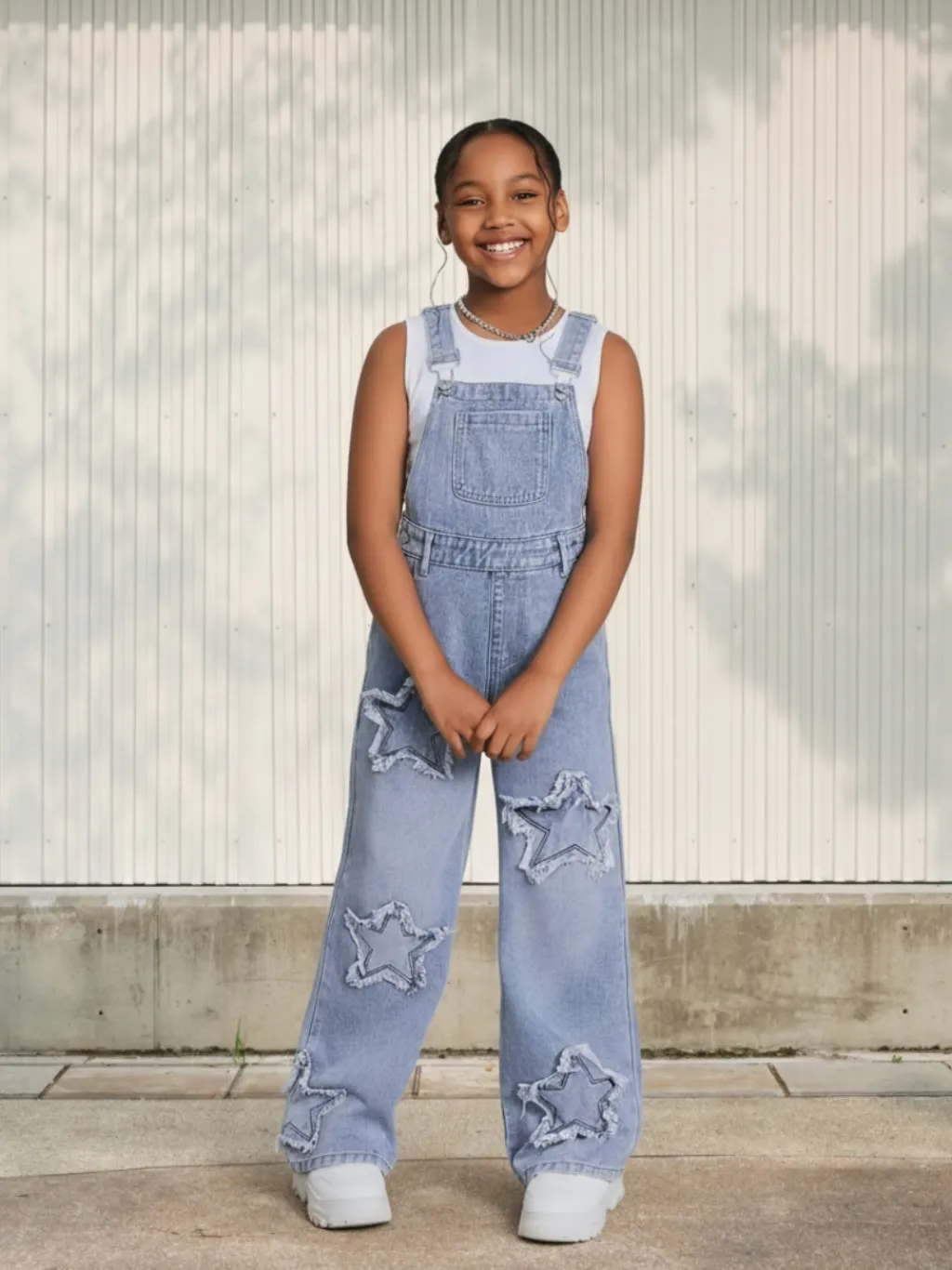 Girls' Denim Dungarees with Star Patches