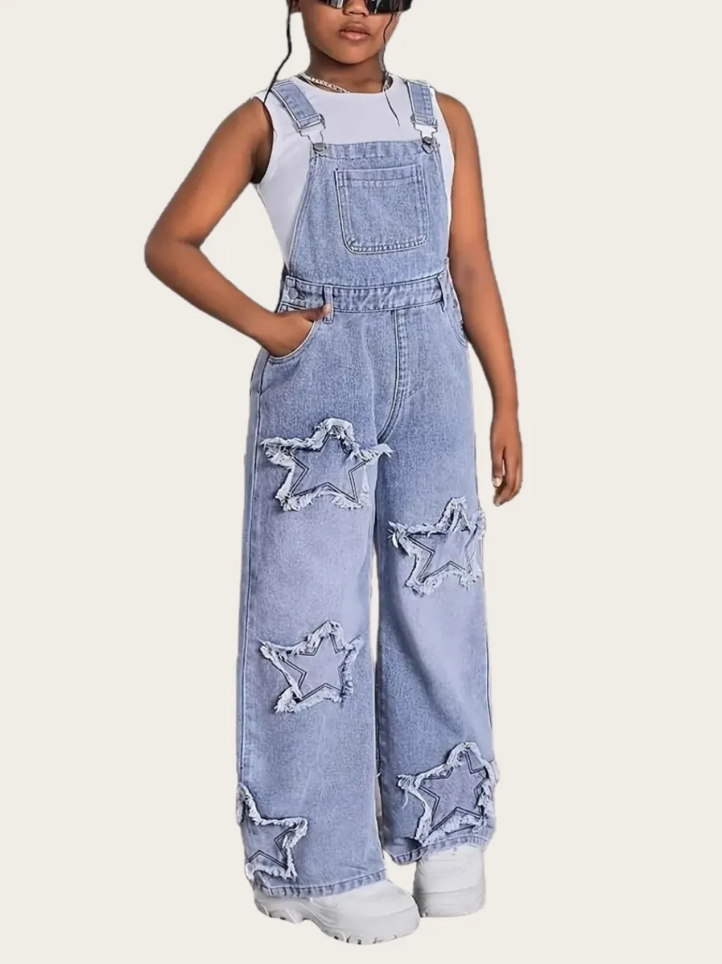 Girls' Denim Dungarees with Star Patches — endless ways to style it