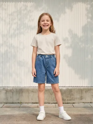 Girls' Straight-Leg Denim Bermuda Shorts with Elasticated Waist — view 1