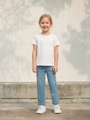Girls' Straight-Leg Jeans with Floral Embroidery — view 1