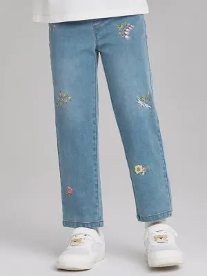 Girls' Straight-Leg Jeans with Floral Embroidery — view 2
