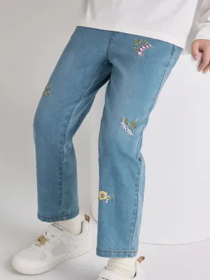 Girls' Straight-Leg Jeans with Floral Embroidery — view 3