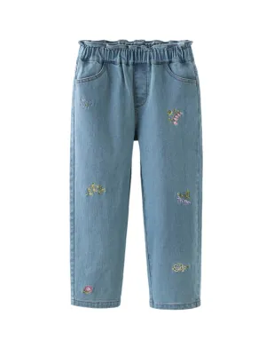 Girls' Straight-Leg Jeans with Floral Embroidery — view 6