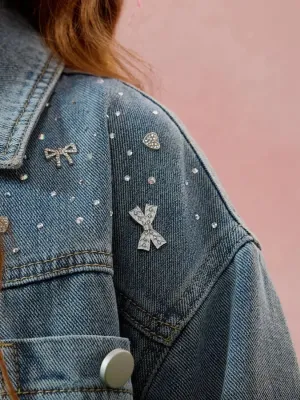 Girls' Vintage Blue Denim Jacket with Rhinestones — view 3