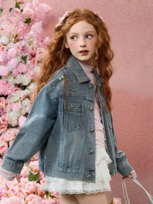 Girls' Vintage Blue Denim Jacket with Rhinestones — view 4