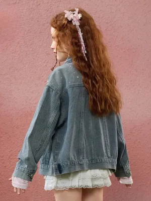 Girls' Vintage Blue Denim Jacket with Rhinestones — view 5