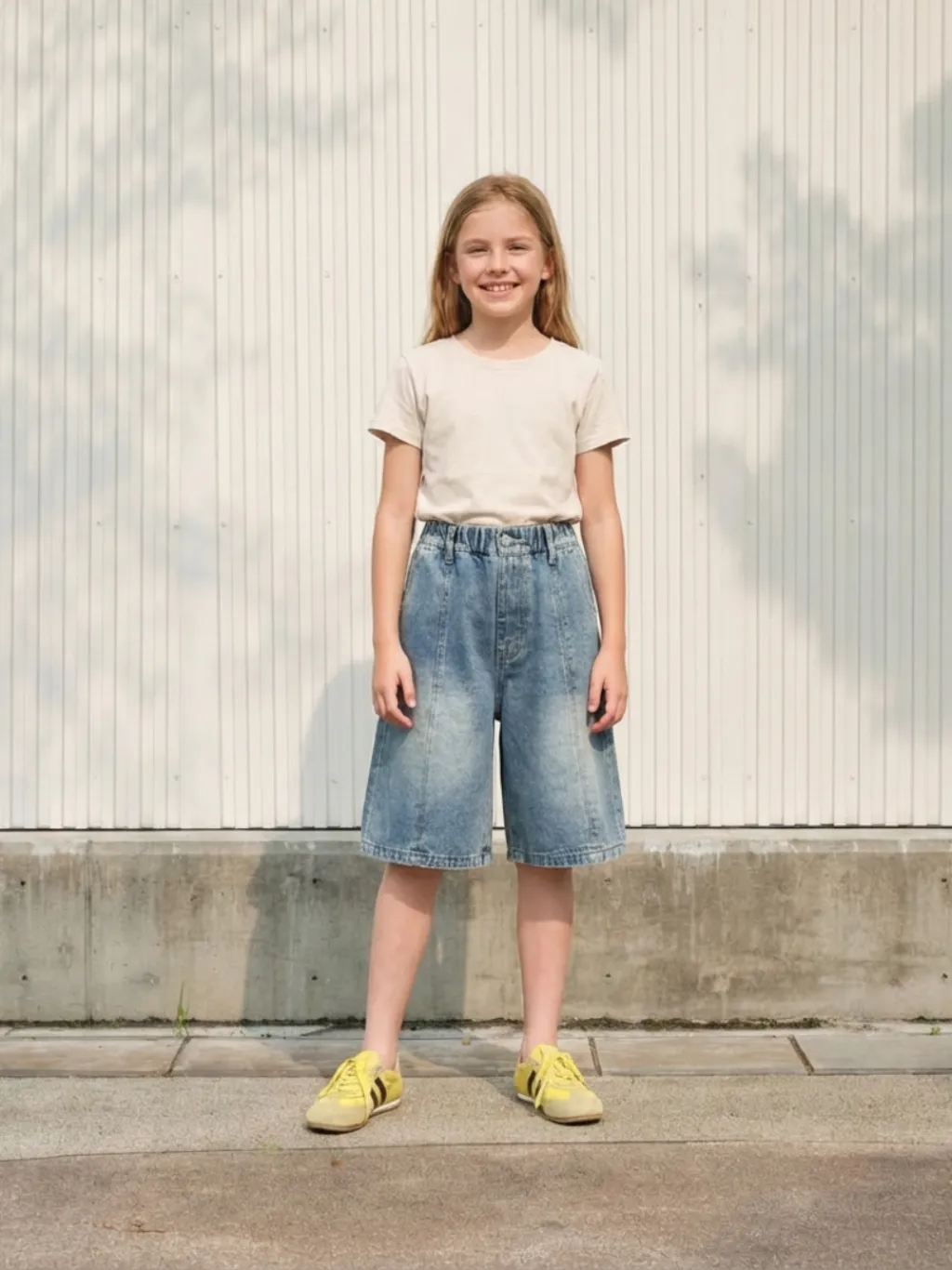 Girls' Washed Blue Relaxed-Fit Denim Bermuda Shorts