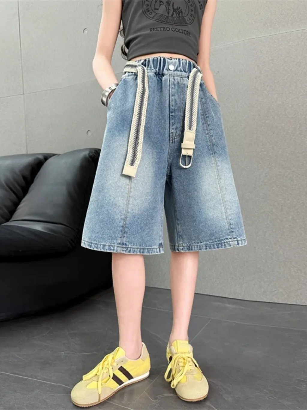 Girls' Washed Blue Relaxed-Fit Denim Bermuda Shorts — a pair designed to be worn everywhere