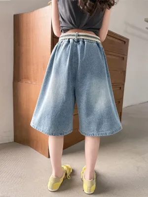 Girls' Washed Blue Relaxed-Fit Denim Bermuda Shorts — view 4