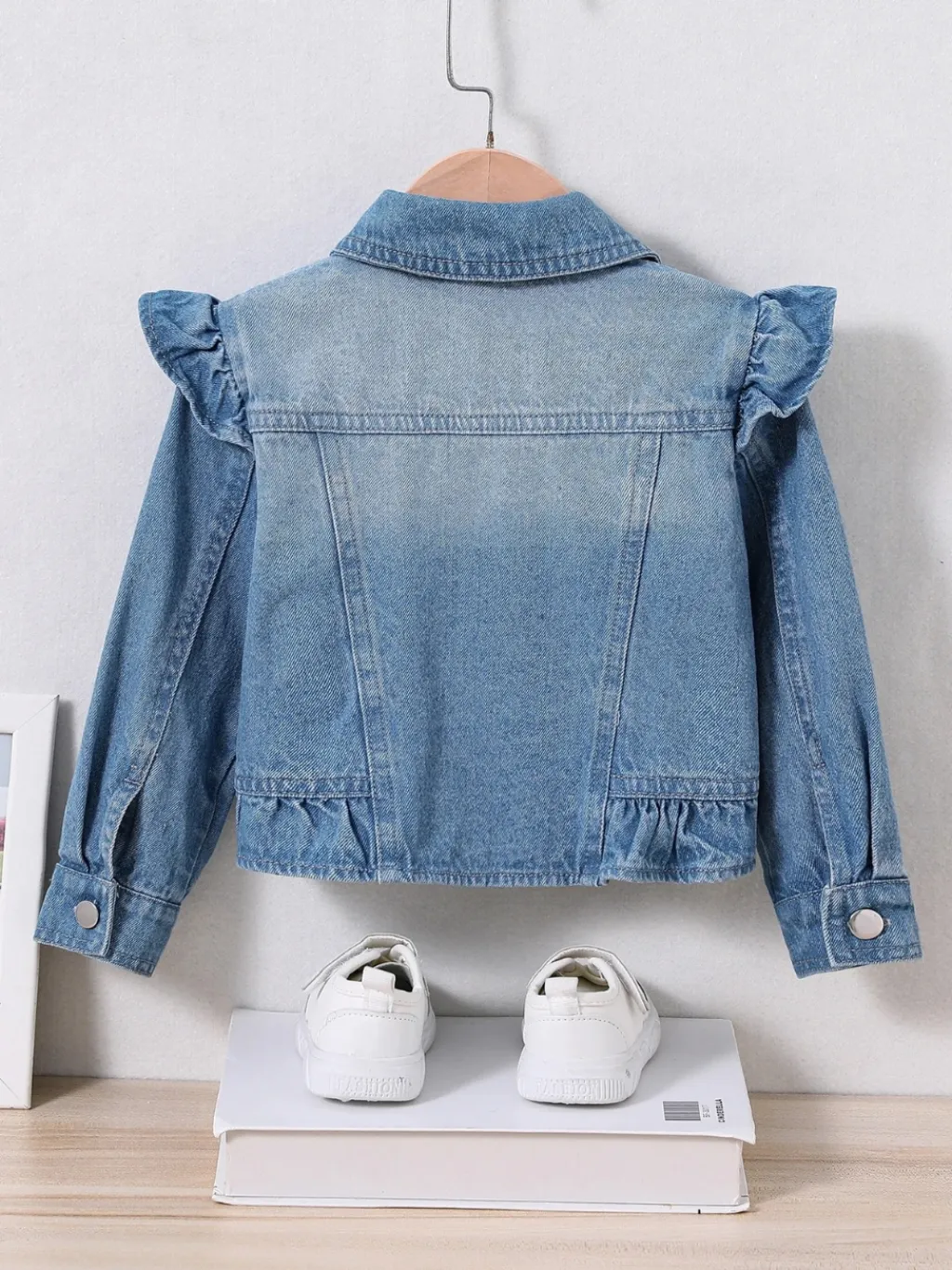 Girls' Washed Blue Denim Jacket with Ruffle Sleeves — quality denim, made to last