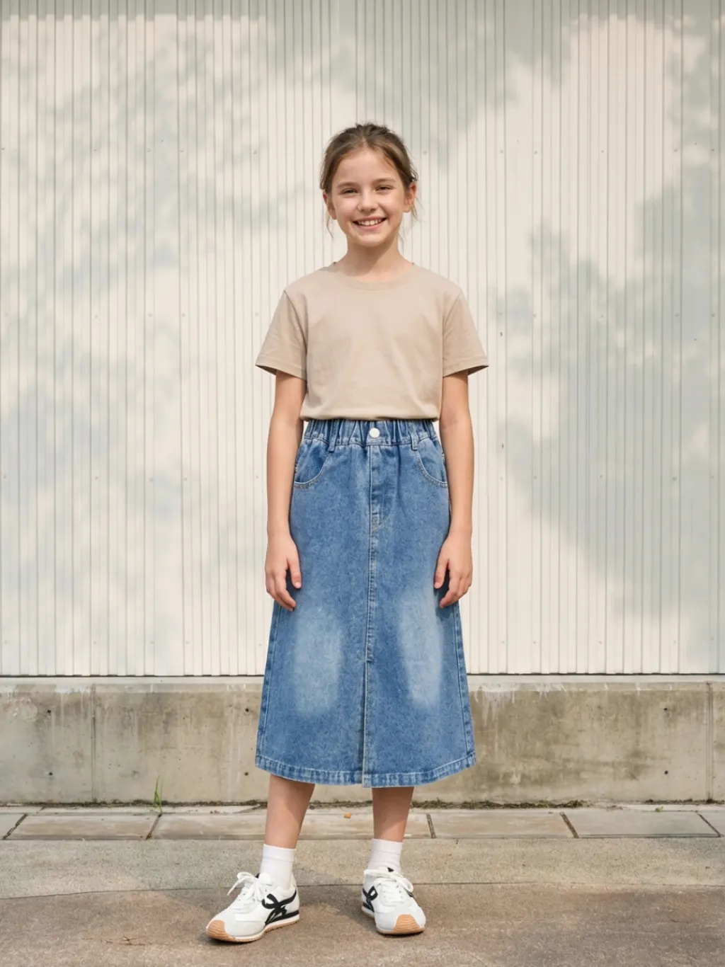 Girls' Washed Denim Skirt with Elasticated Waist