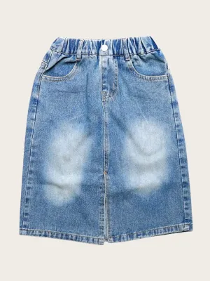 Girls' Washed Denim Skirt with Elasticated Waist — view 2
