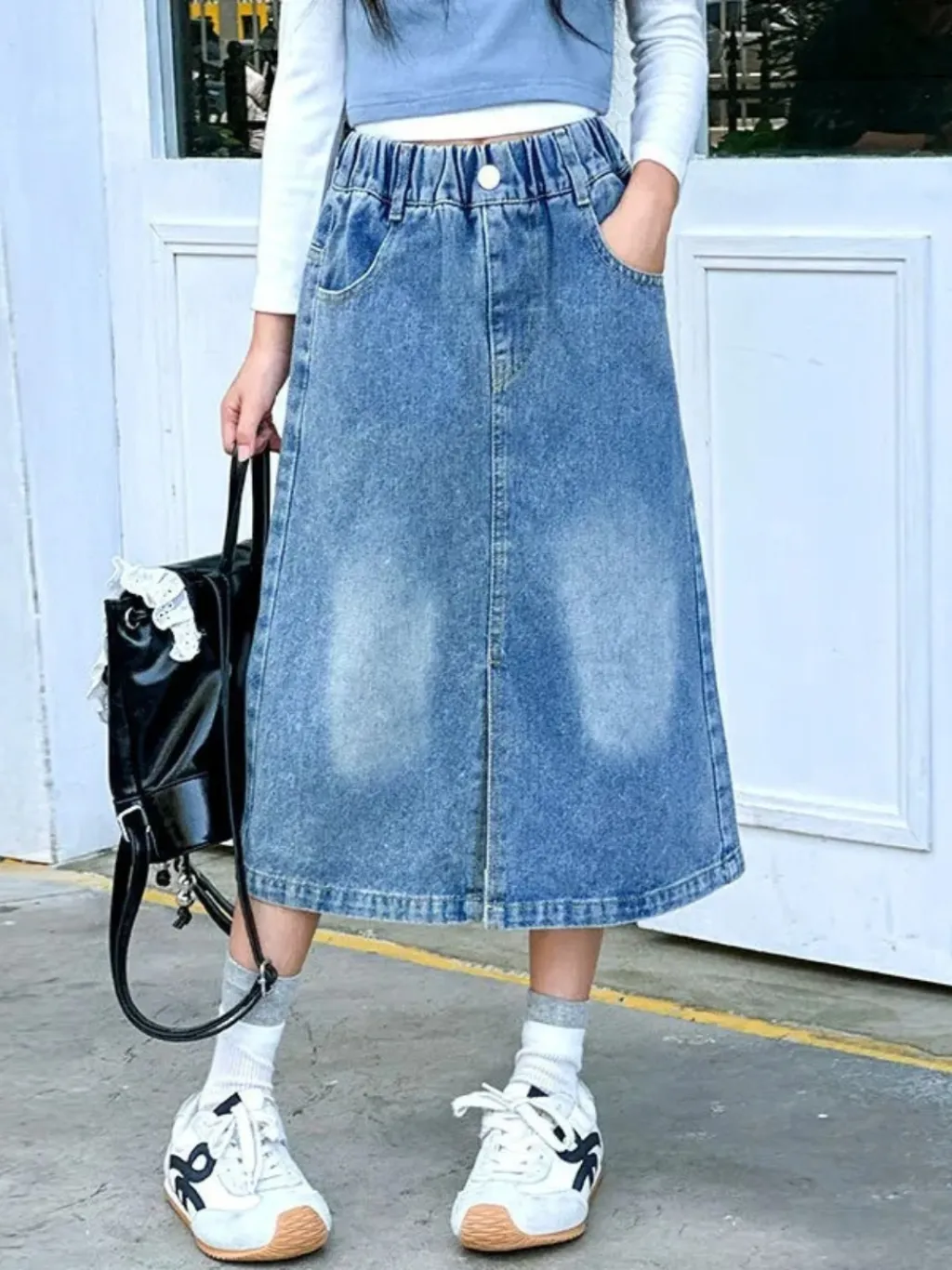 Girls' Washed Denim Skirt with Elasticated Waist — endless ways to style it