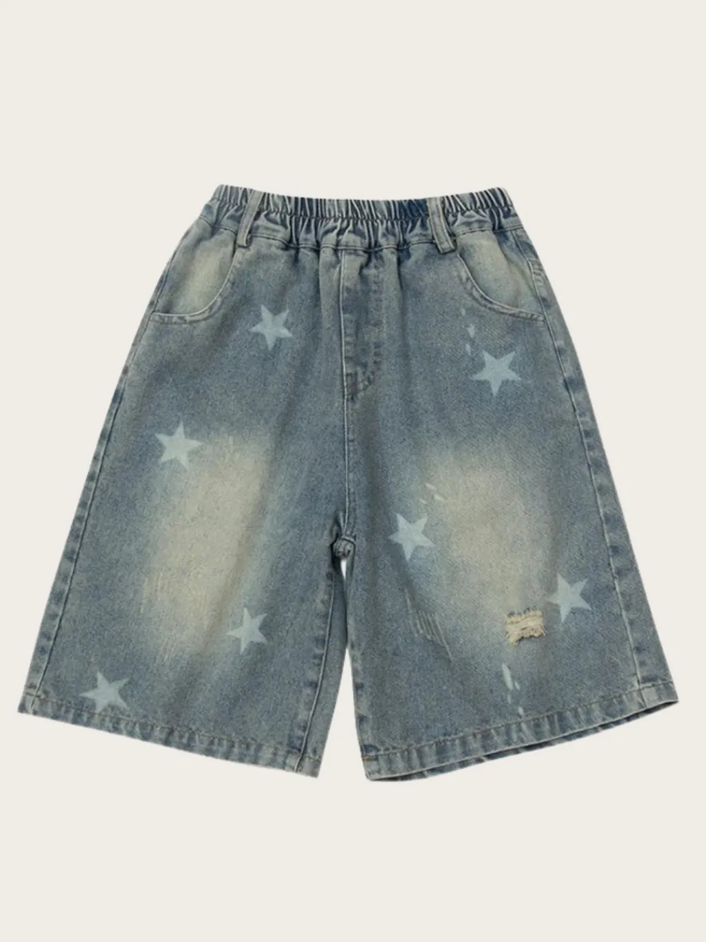 Girls' Washed Denim Bermuda Shorts with Star Motif — a pair designed to be worn everywhere