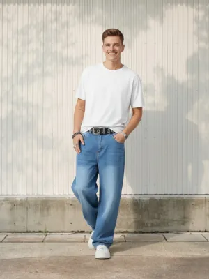 Heavy Hard-Wearing Blue Denim Skater Jeans — view 1