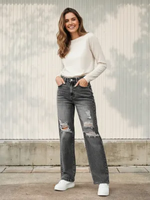 High-Waisted Ripped & Washed Boyfriend Jeans — view 2