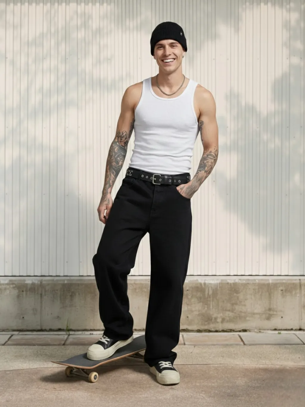 Intense Black Wide-Leg Skater Jeans