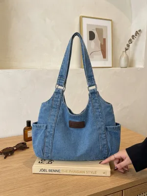 Large Denim Shoulder Shopper Bag — view 3