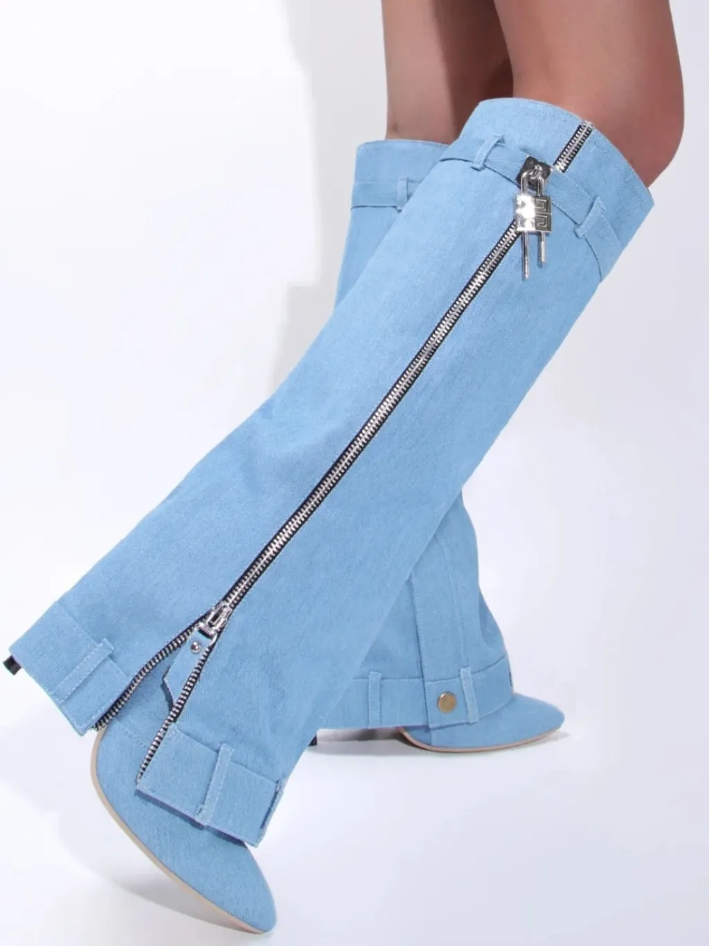 Light Blue Denim Boots with Zip and Straps — a pair designed to be worn everywhere