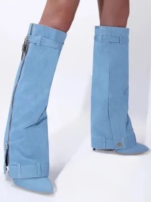 Light Blue Denim Boots with Zip and Straps — view 4