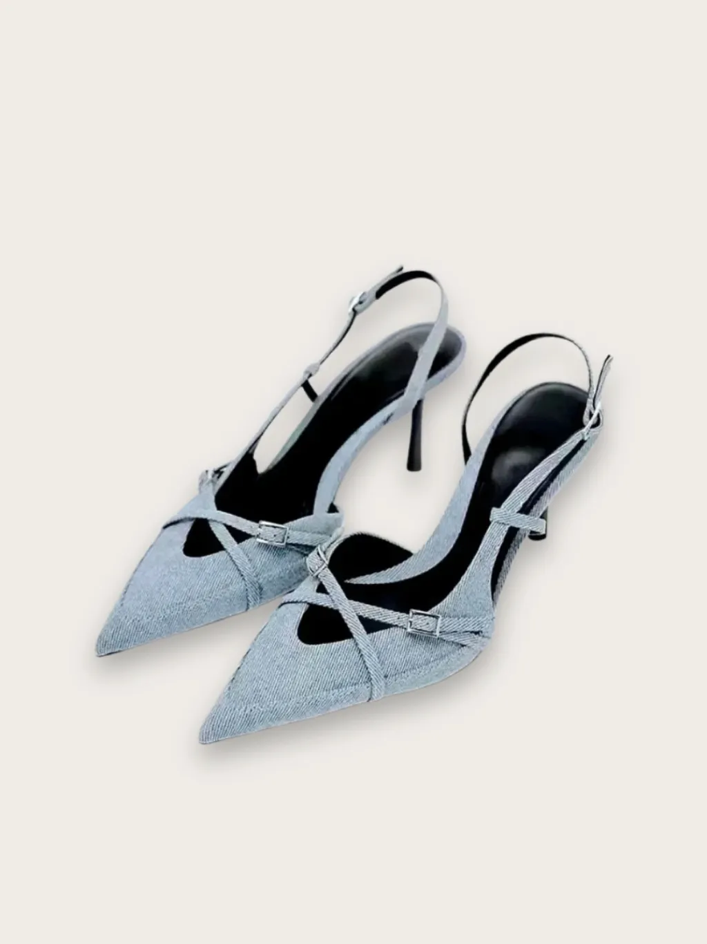 Light Blue Denim Heels with Crossover Straps