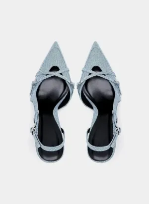 Light Blue Denim Heels with Crossover Straps — view 2