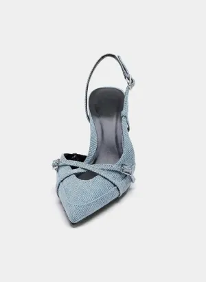 Light Blue Denim Heels with Crossover Straps — view 3
