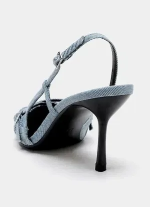 Light Blue Denim Heels with Crossover Straps — view 5
