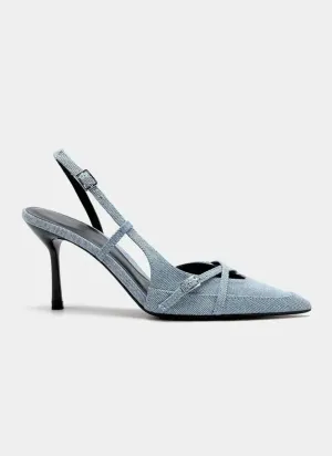 Light Blue Denim Heels with Crossover Straps — view 6