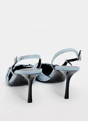 Light Blue Denim Heels with Crossover Straps — view 7