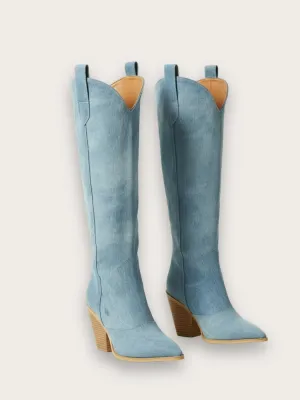 Light Blue Denim Western Cowboy Boots — view 1
