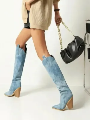Light Blue Denim Western Cowboy Boots — view 4
