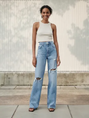 Light Blue High-Waisted Ripped Boyfriend Jeans — view 1