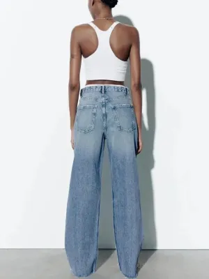 Light Blue High-Waisted Ripped Boyfriend Jeans — view 3