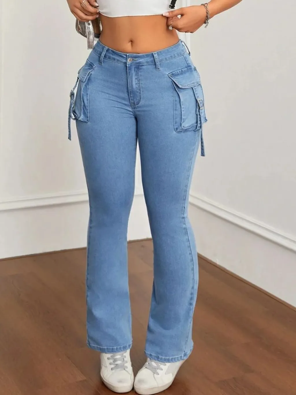 Light Blue Stretch Flared Cargo Jeans — a pair designed to be worn everywhere
