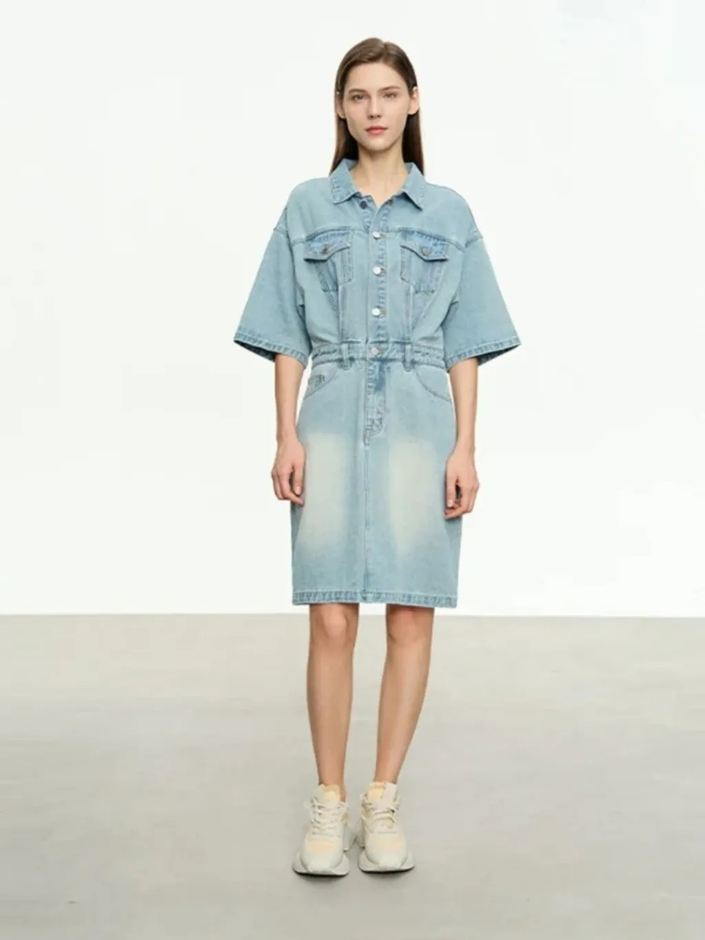 Light Blue Washed Denim Shirt Dress with Belt — endless ways to style it