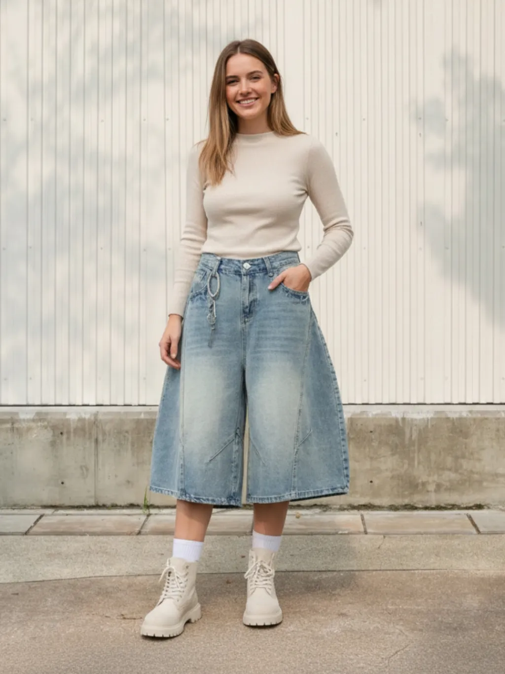 Light Washed Denim Balloon Skort