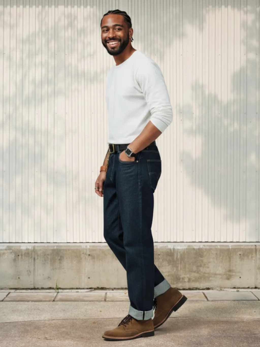 Men's Authentic Raw Blue Denim Tapered Jeans