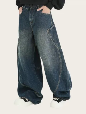 Men's Baggy Jeans with Oversized Pockets & Contrast Stitching — view 3