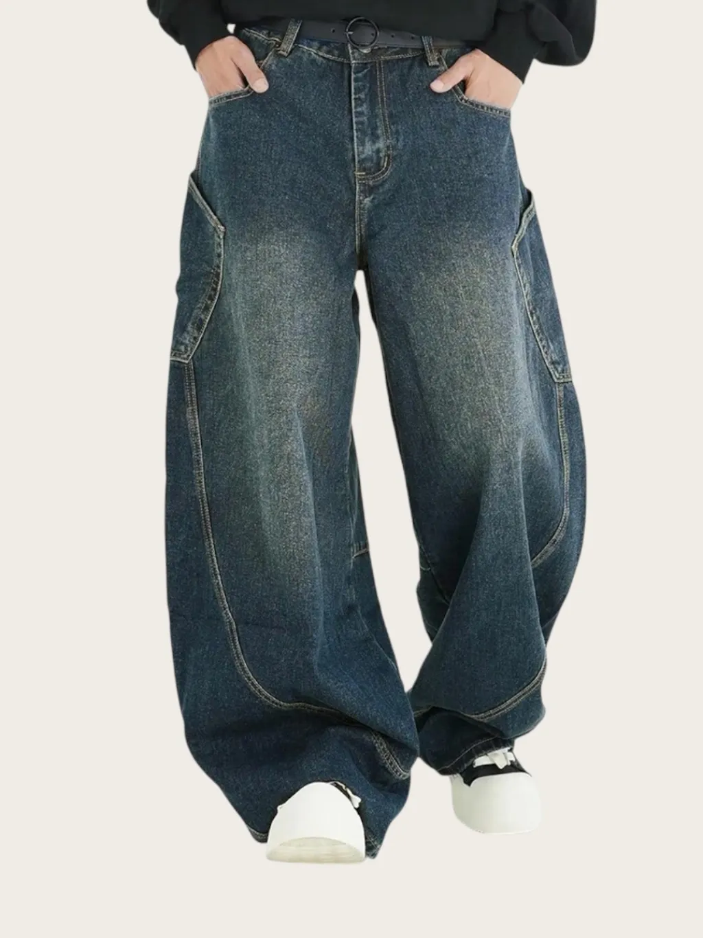 Men's Baggy Jeans with Oversized Pockets & Contrast Stitching — endless ways to style it